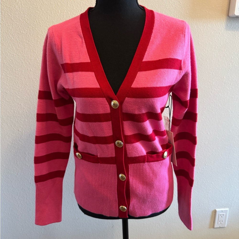 NWT Rachel Zoe Pink Red striped cardigan XS